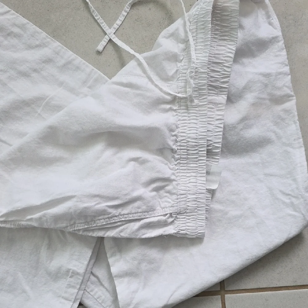 H&M Linen Blend Pants Size Medium Lightweight Neutral Casual Trousers - Picture 7 of 7